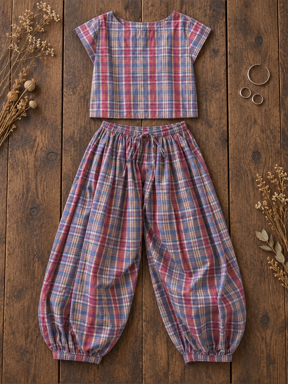 NWT Rhea Hamilton Pants and Pink/Blue Checked Vigo Too. You get the SET